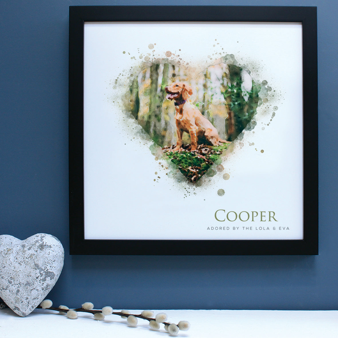 Gun dog framed print gift, in a black frame