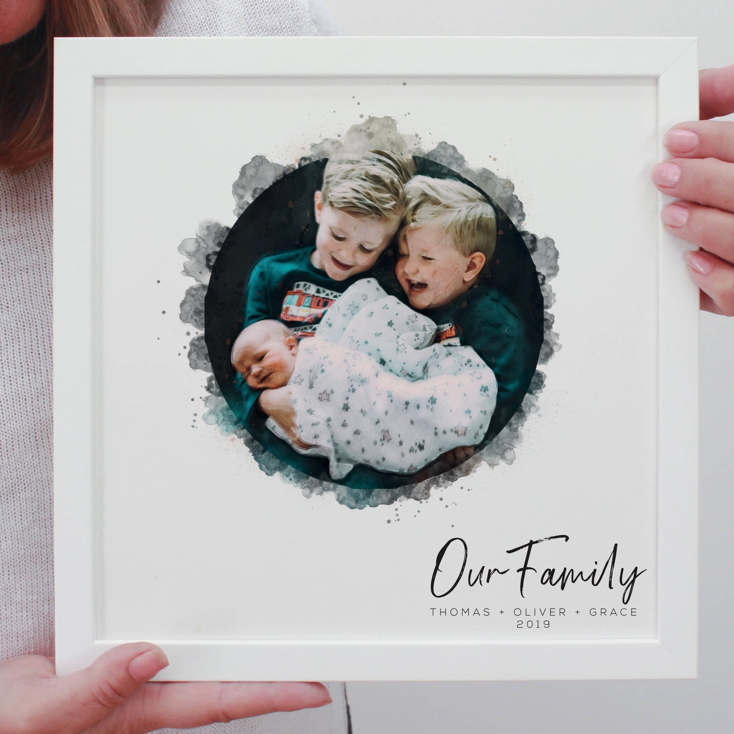 Personalised Family Watercolour Portrait Framed Print