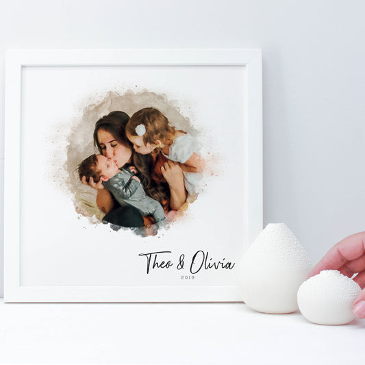 Personalised Family Watercolour Portrait Framed Print