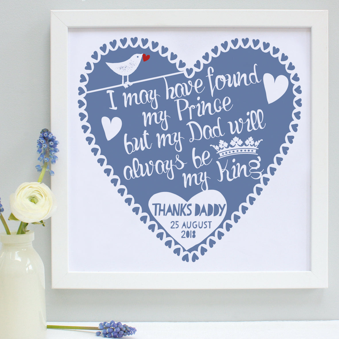 personalised father of the bride print, white frame