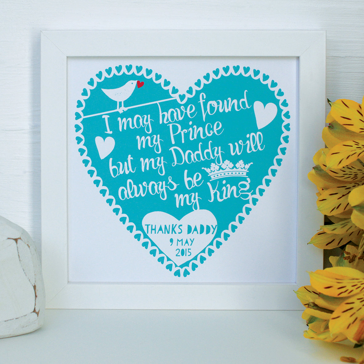 personalised father of the bride print, white frame