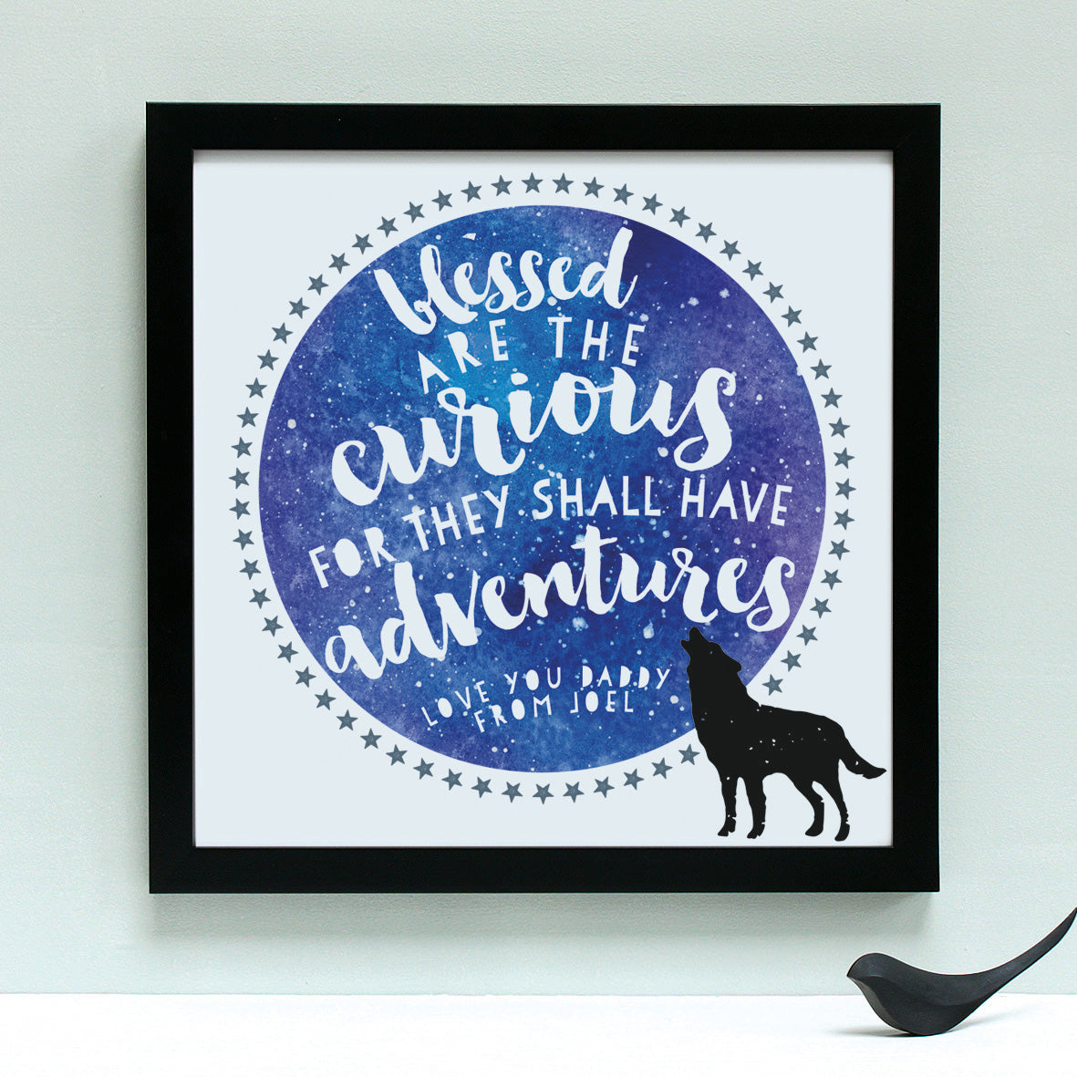 personalised fathers day adventure print, black frame