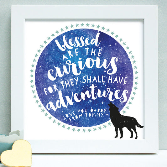 personalised fathers day adventure print, white frame