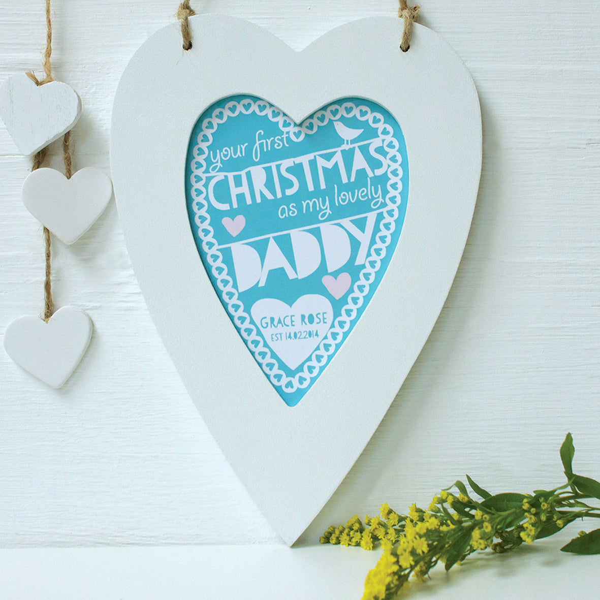 personalised daddy first christmas heart print