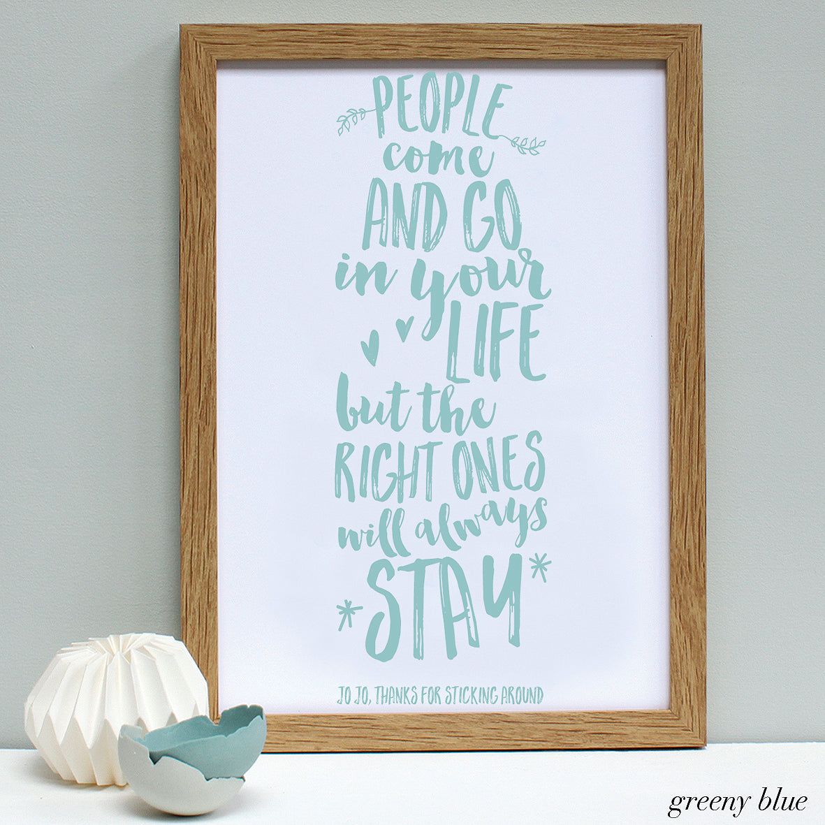 personalised friend quote print, oak frame