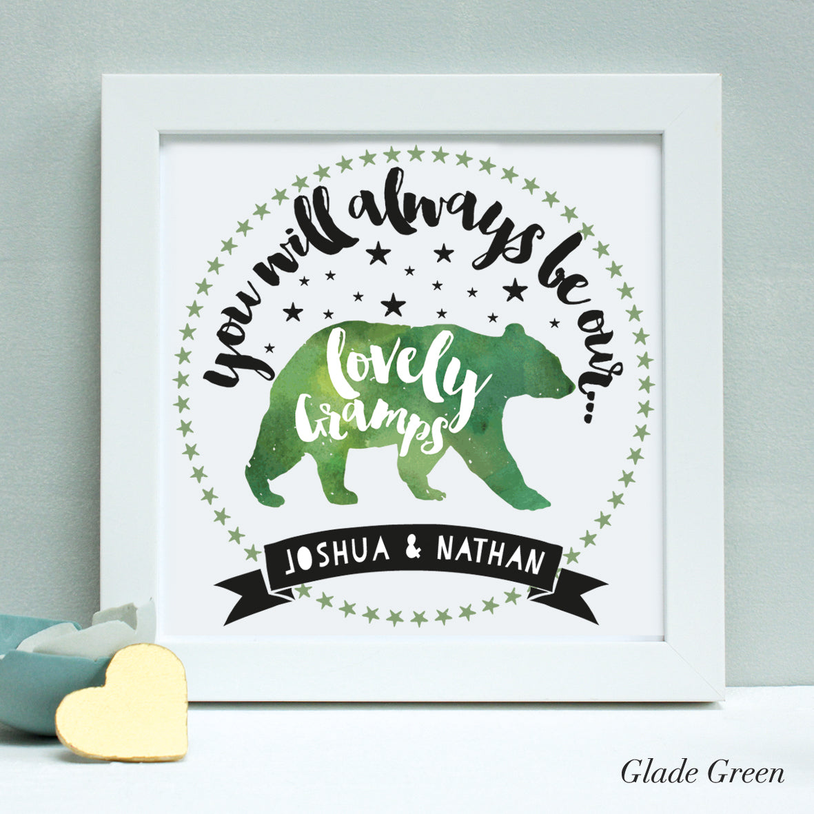 personalised grandfather bear print, white frame