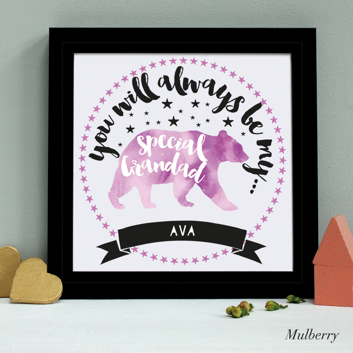 personalised grandfather bear print, black frame