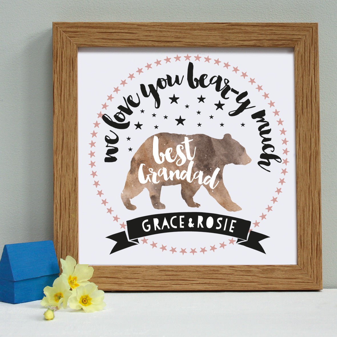 personalised grandfather bear print, oak frame