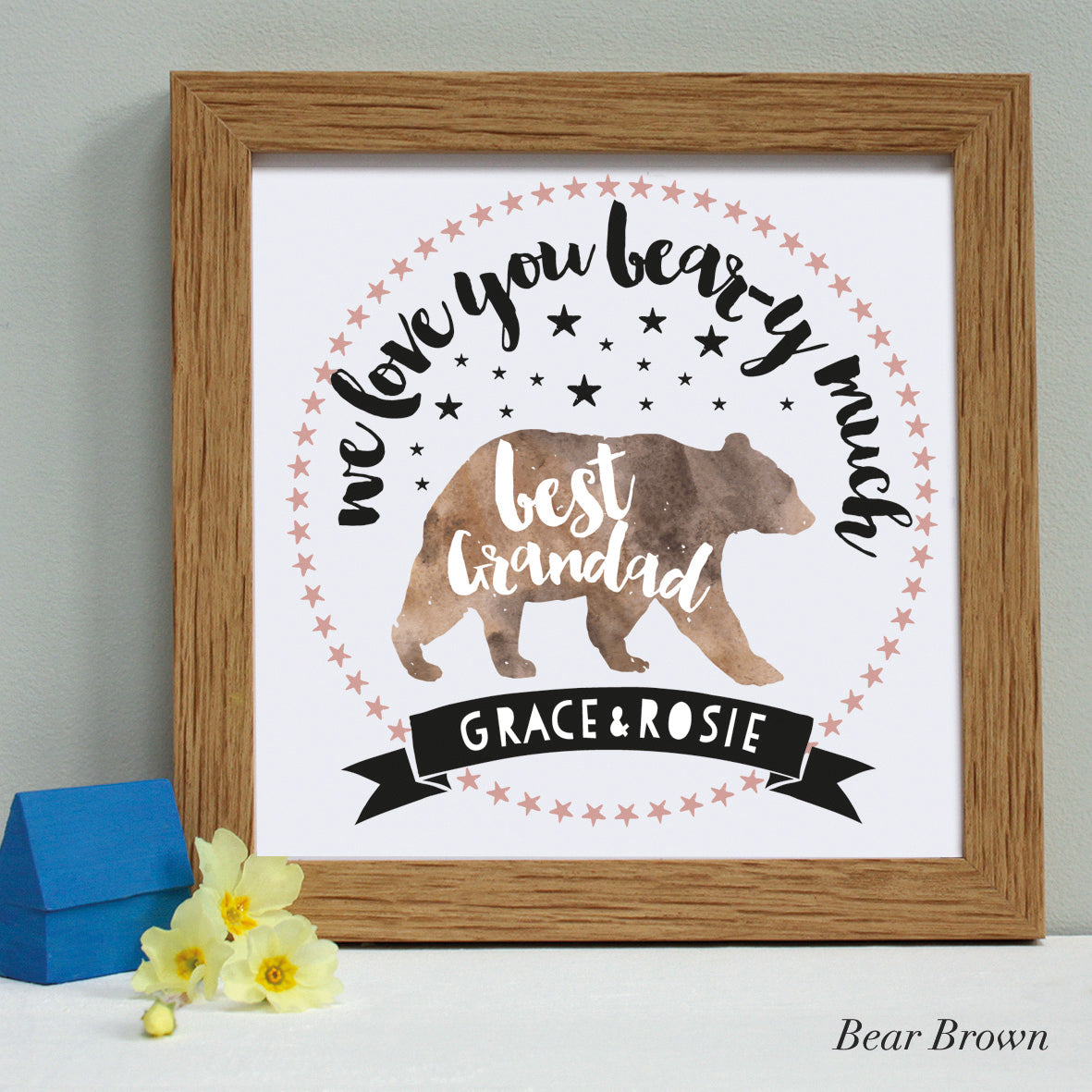personalised grandfather bear print, oak frame