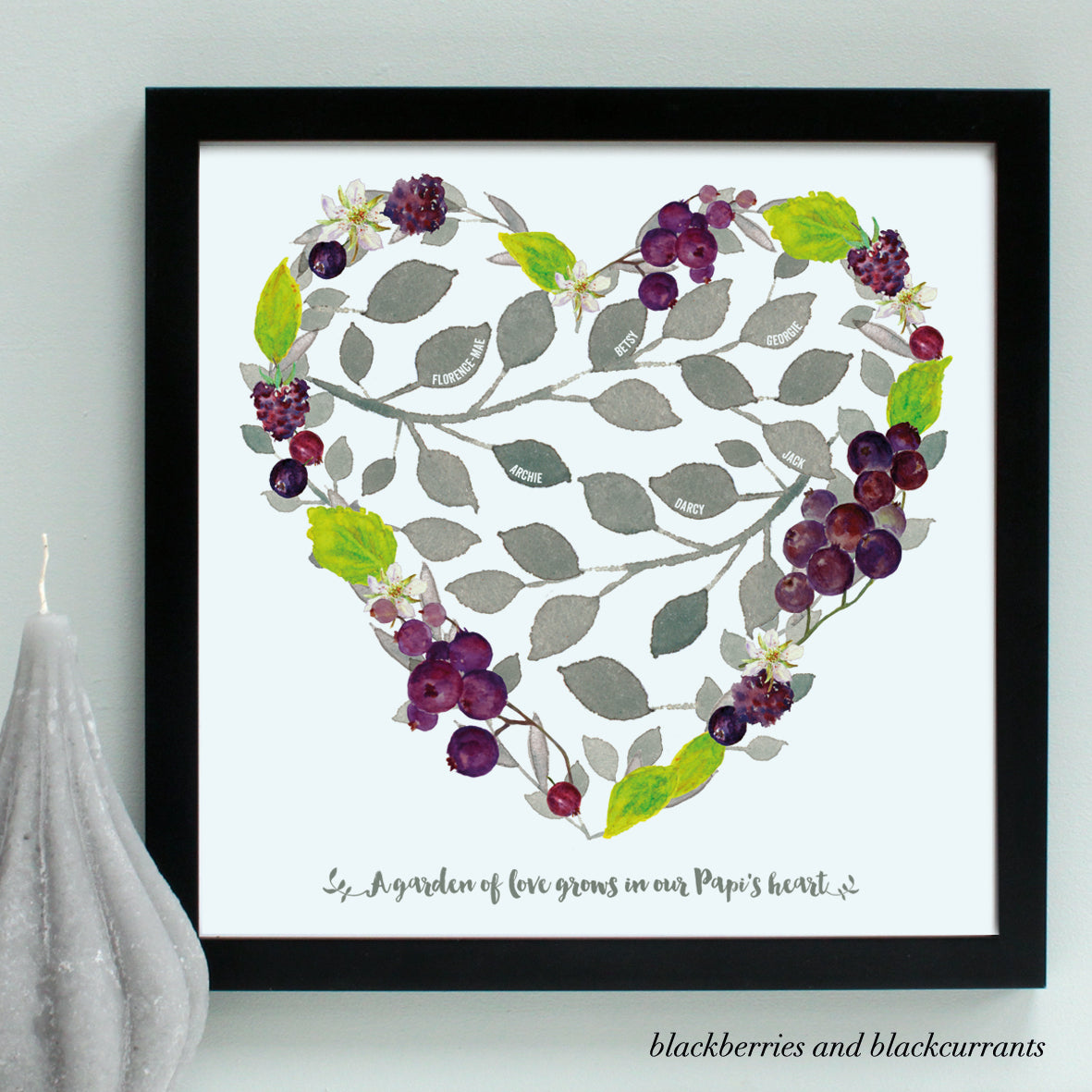 heart, grandfather, grandad framed print blackberries