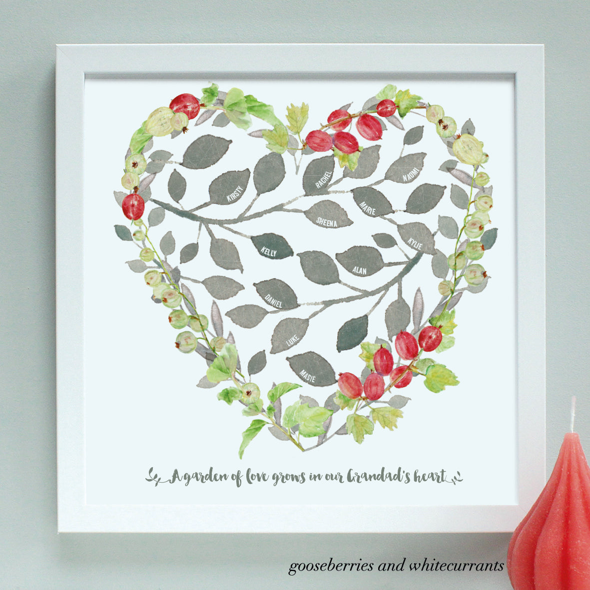 heart, grandfather, grandad framed print gooseberries