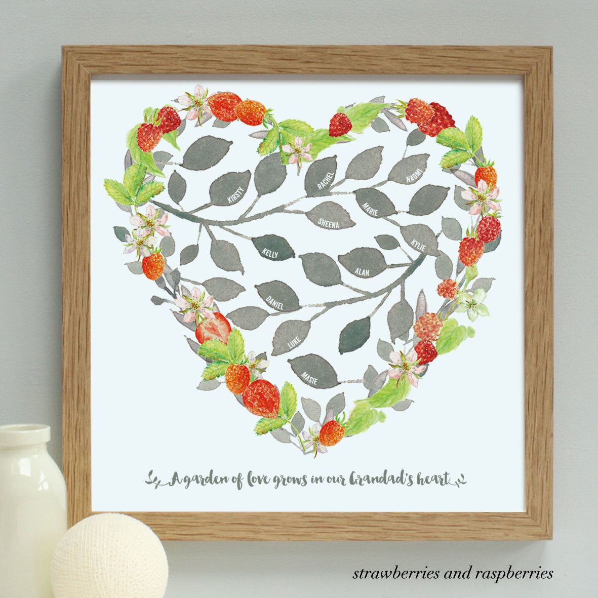heart, grandfather, grandad framed print strawberries