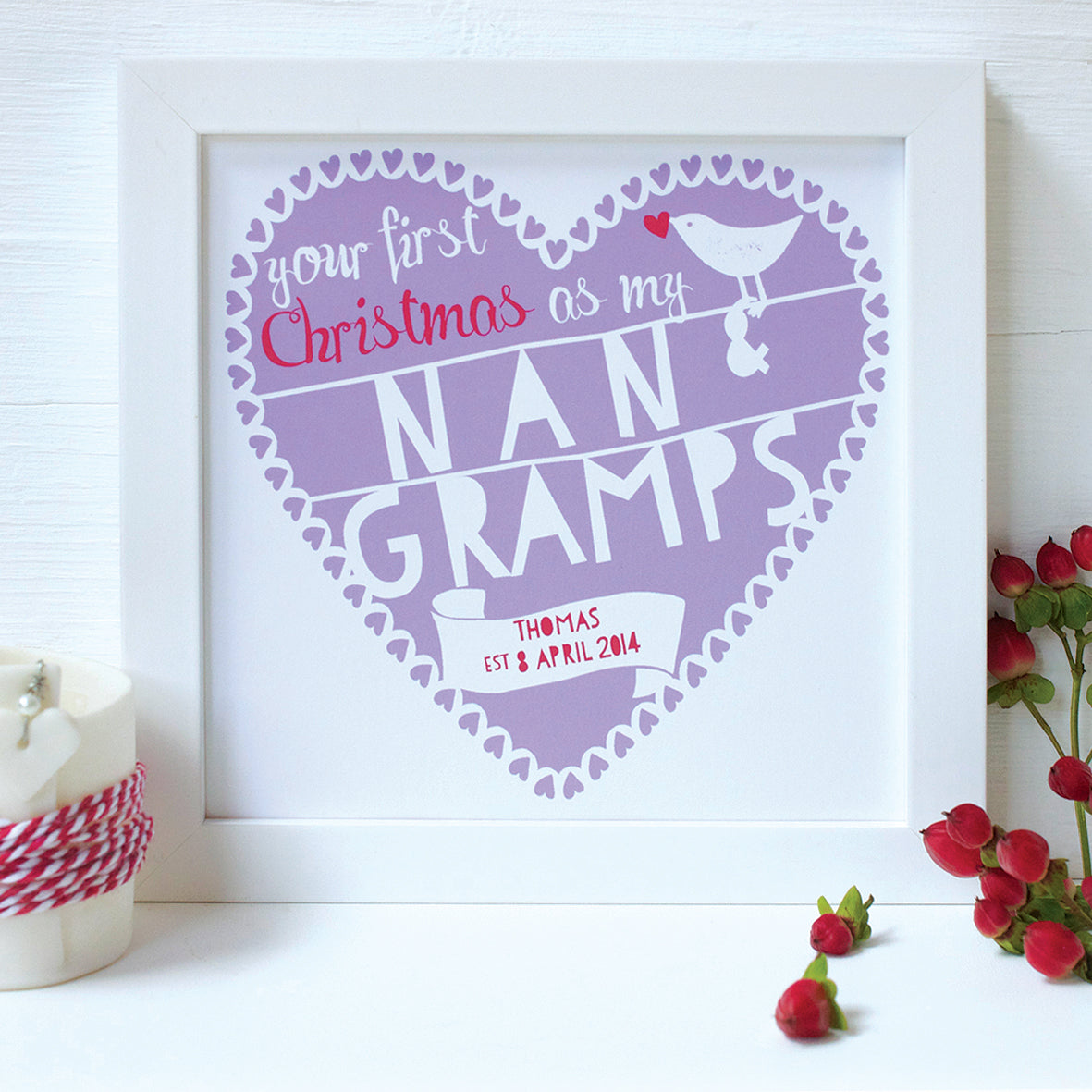 personalised nan and gramps first christmas print
