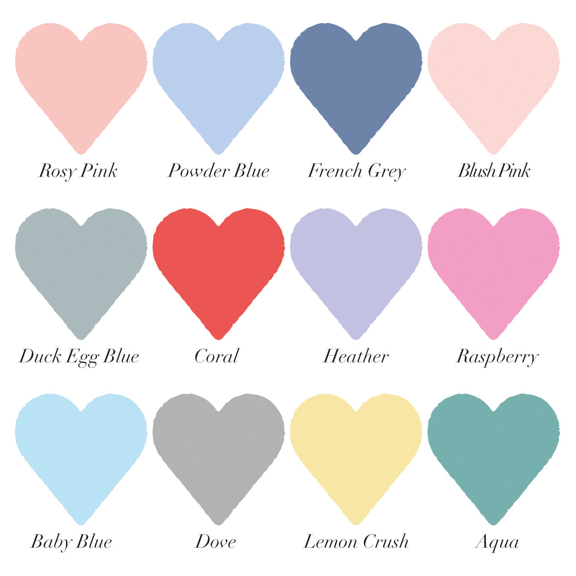 12 coloured heart swatches