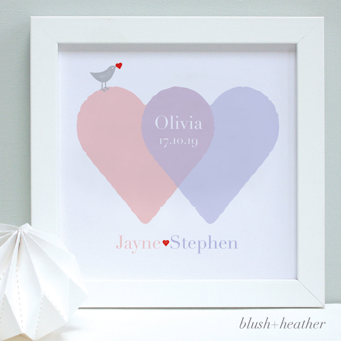 Personalised New Baby Overlapping Hearts Framed Print