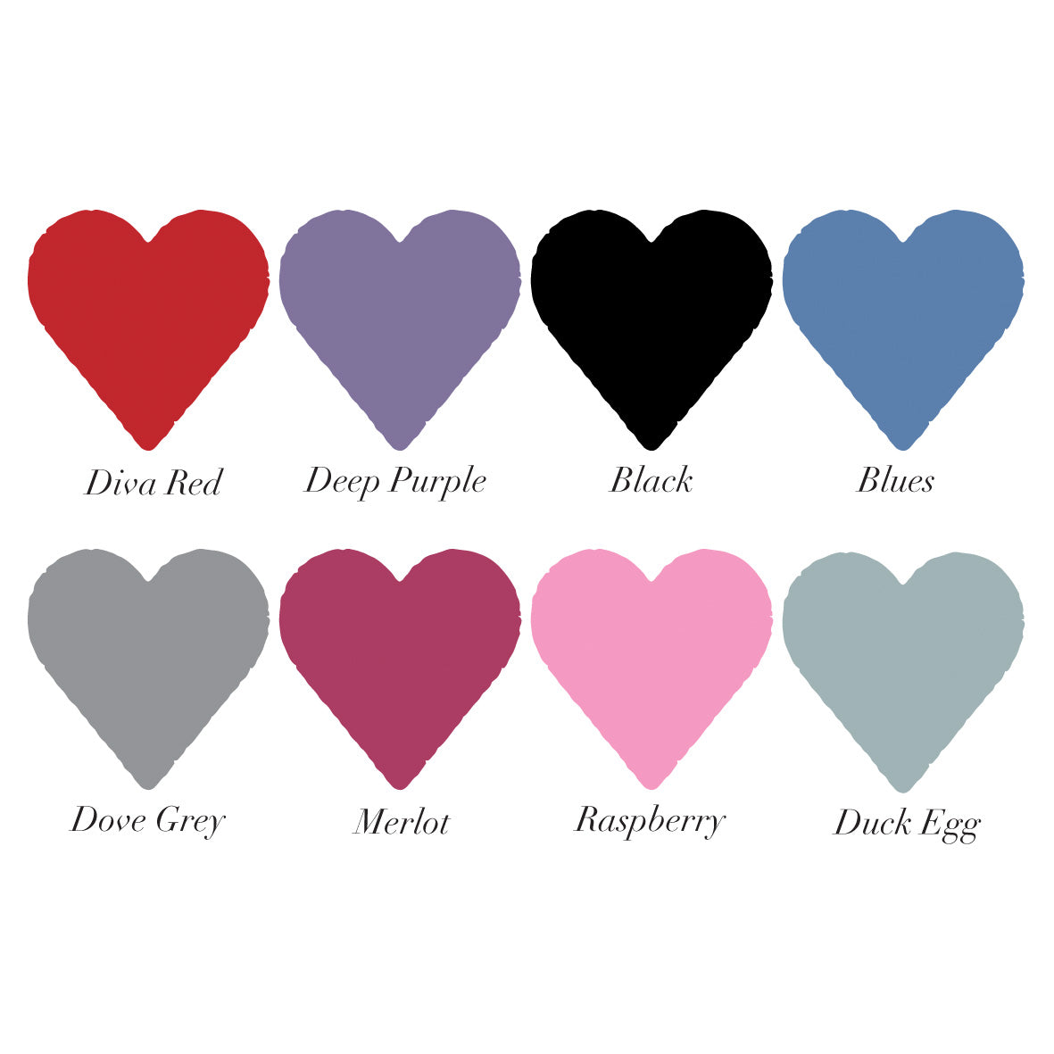 8 coloured heart swatches