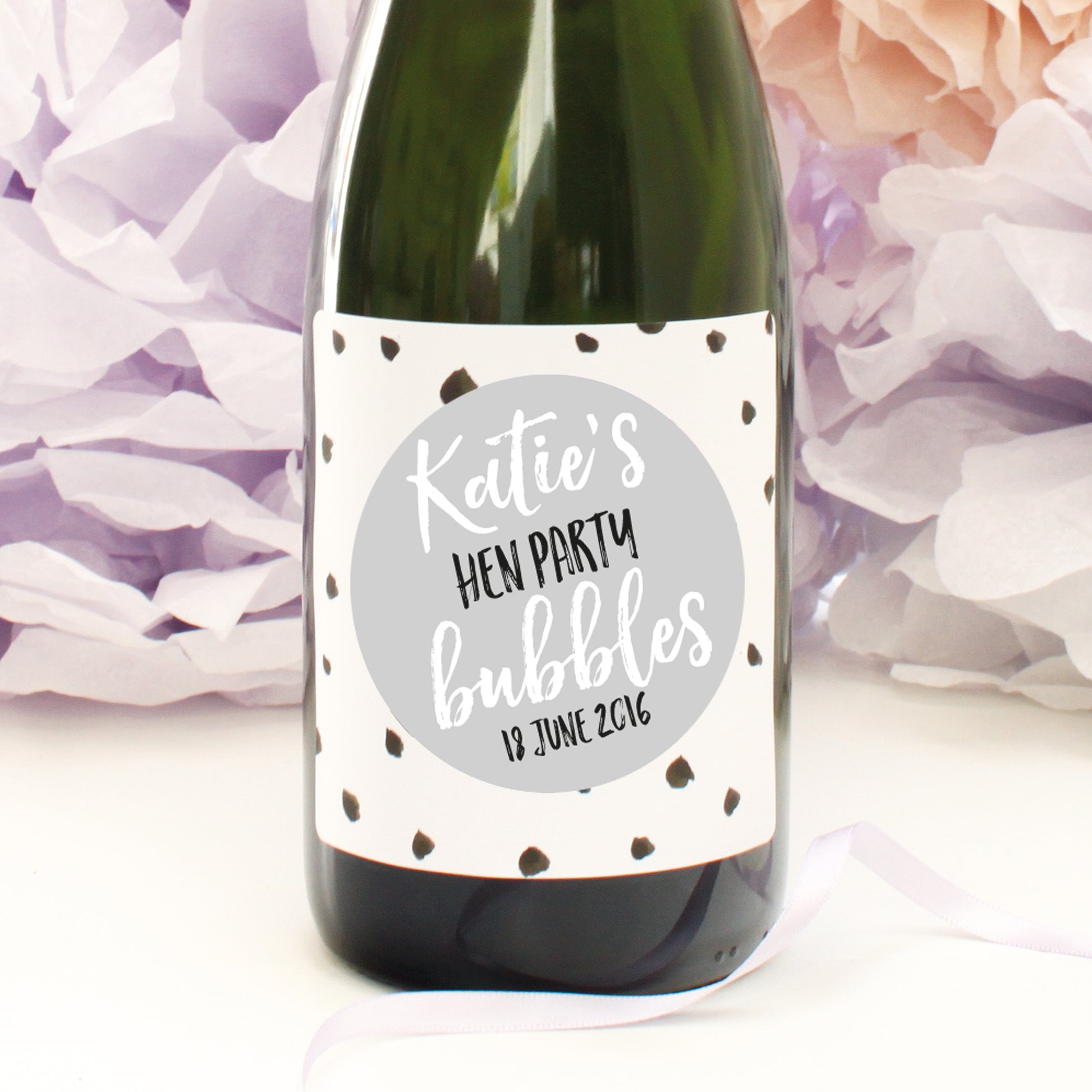 personalised hen party champagne labels, dove