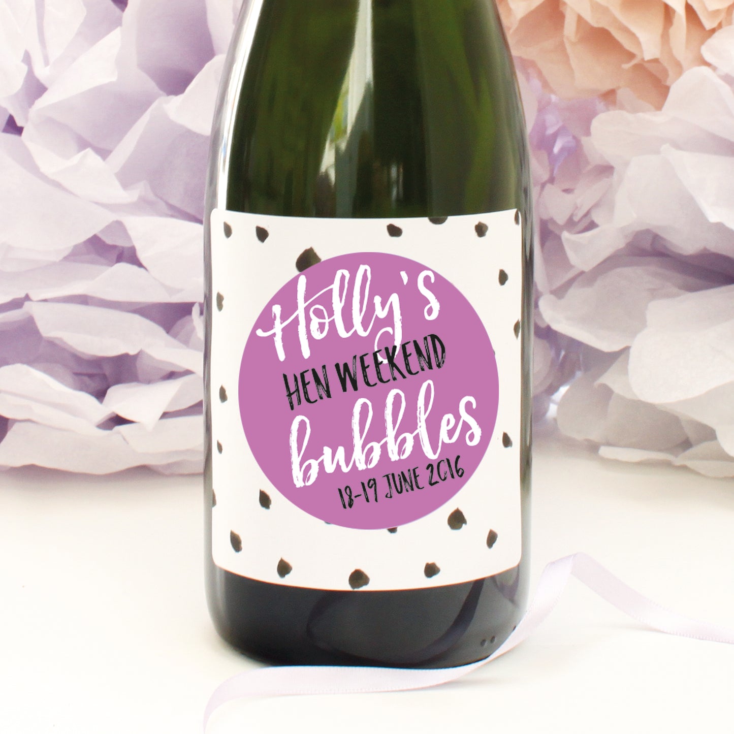 personalised hen party champagne labels, blueberry