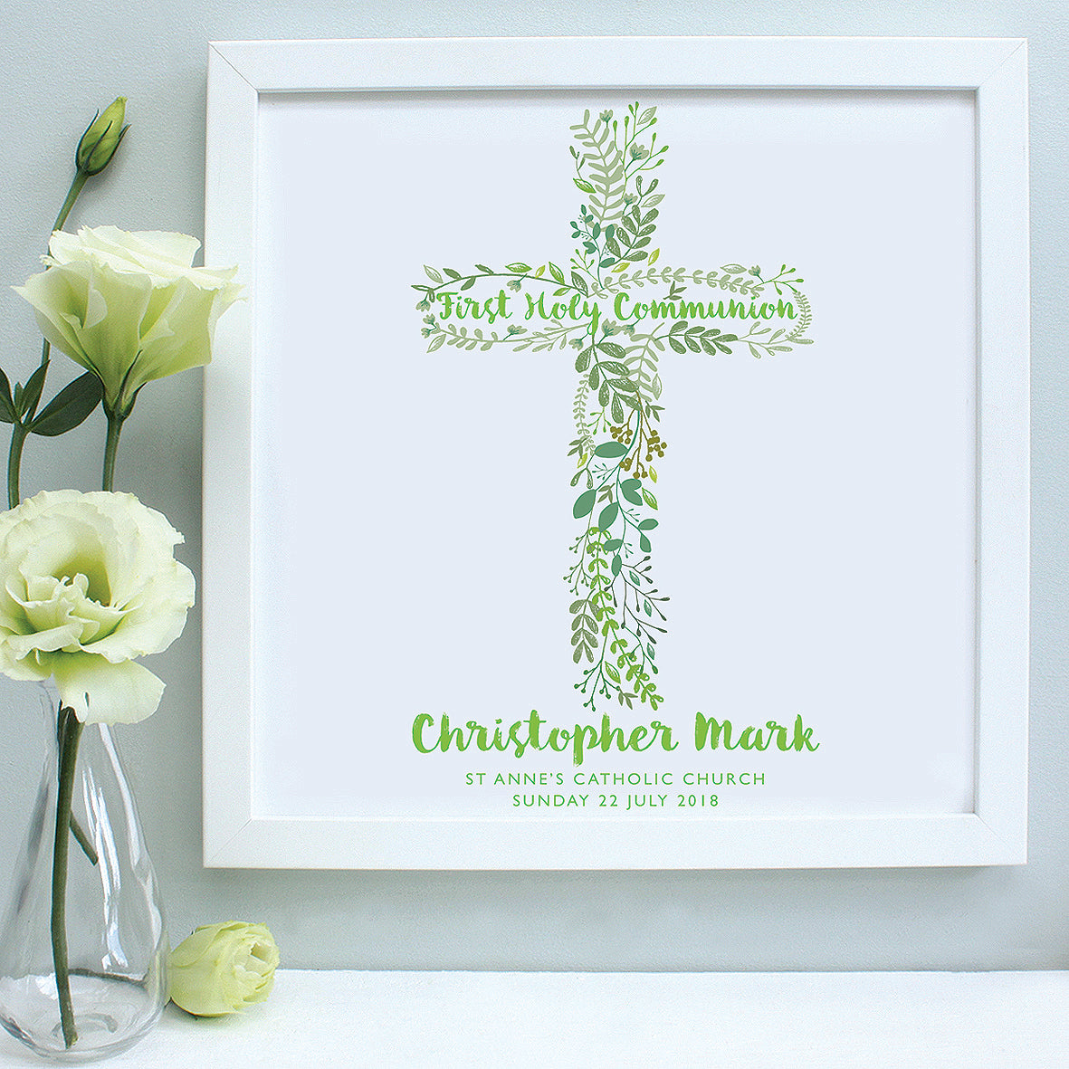 Holy Communion print, white frame