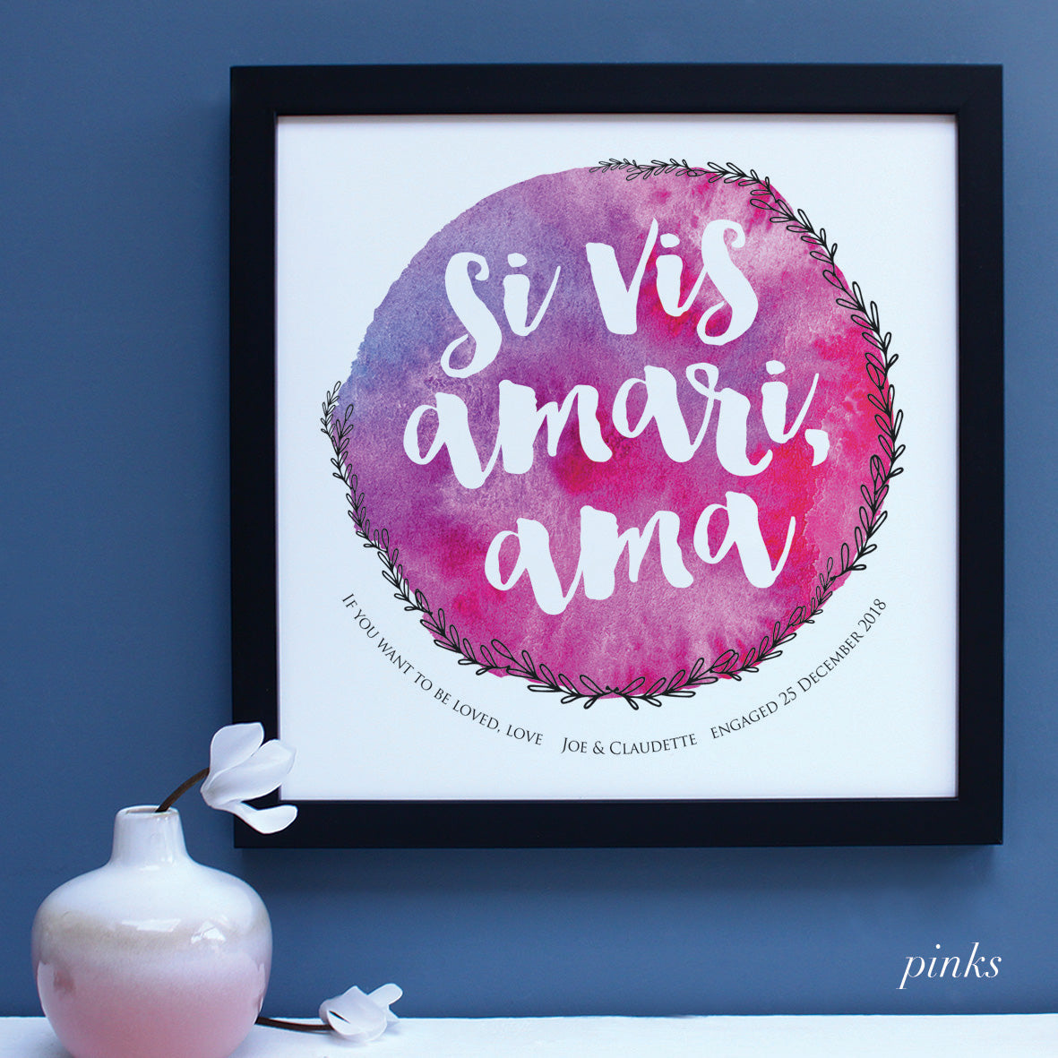 Personalised latin engagement print, pinks