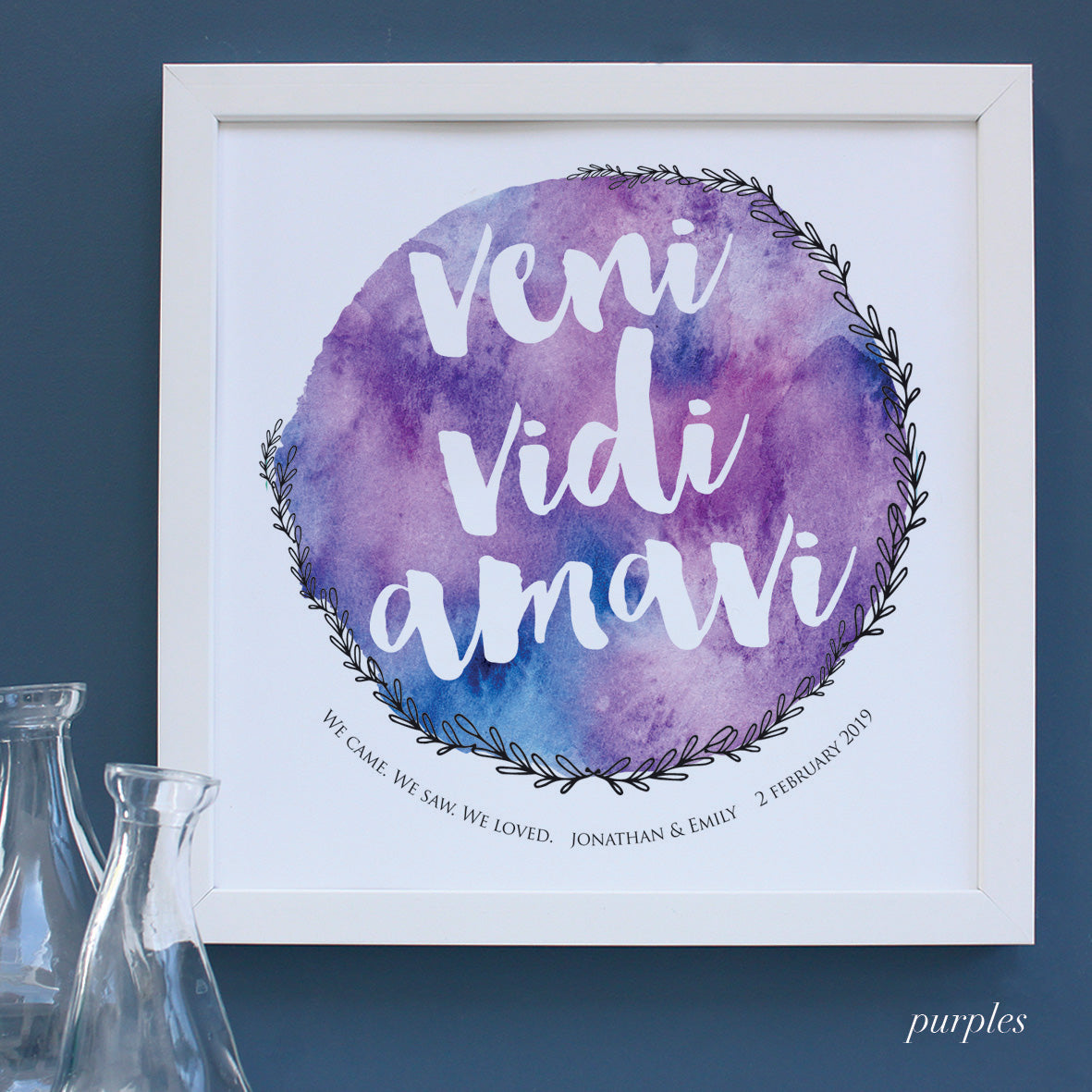Personalised latin engagement print, purples