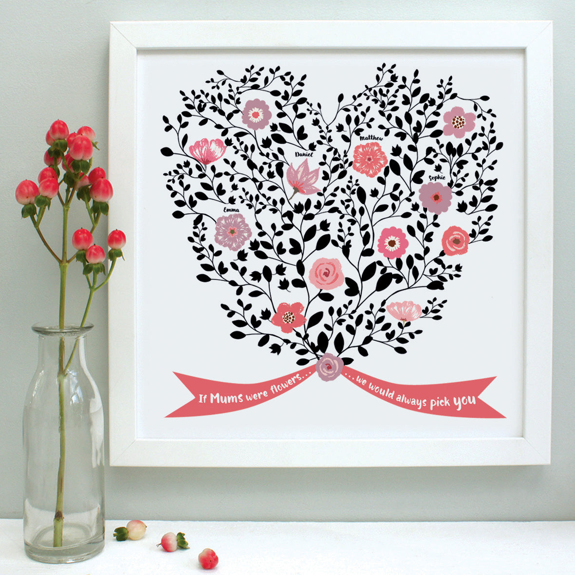 personalised mother bouquet print, coral