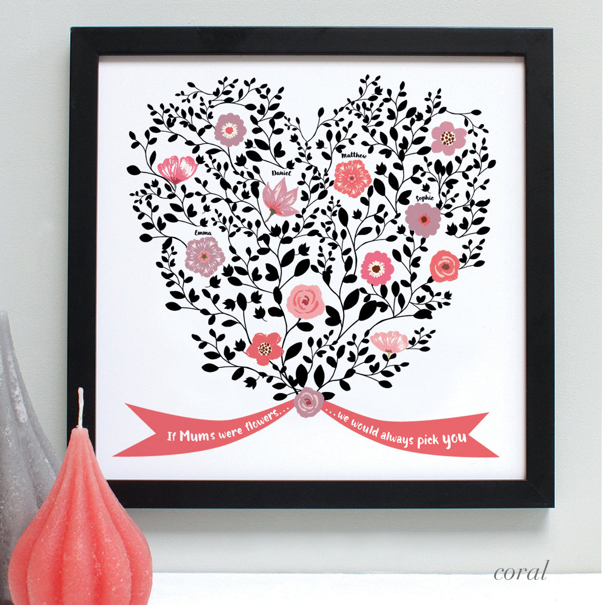 personalised mother bouquet print, coral