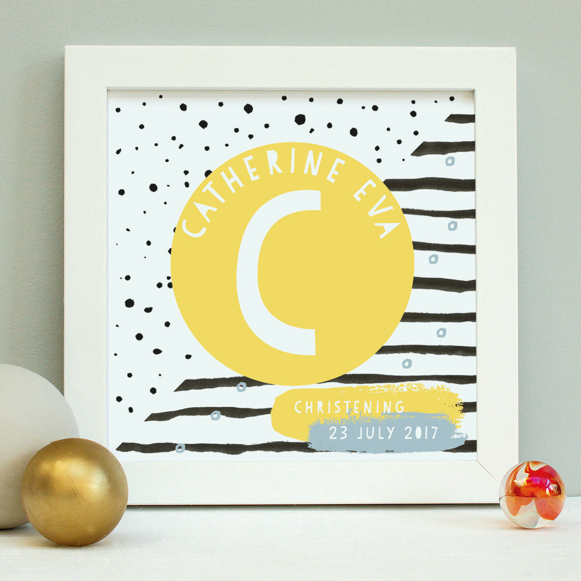 personalised naming day print, yellow