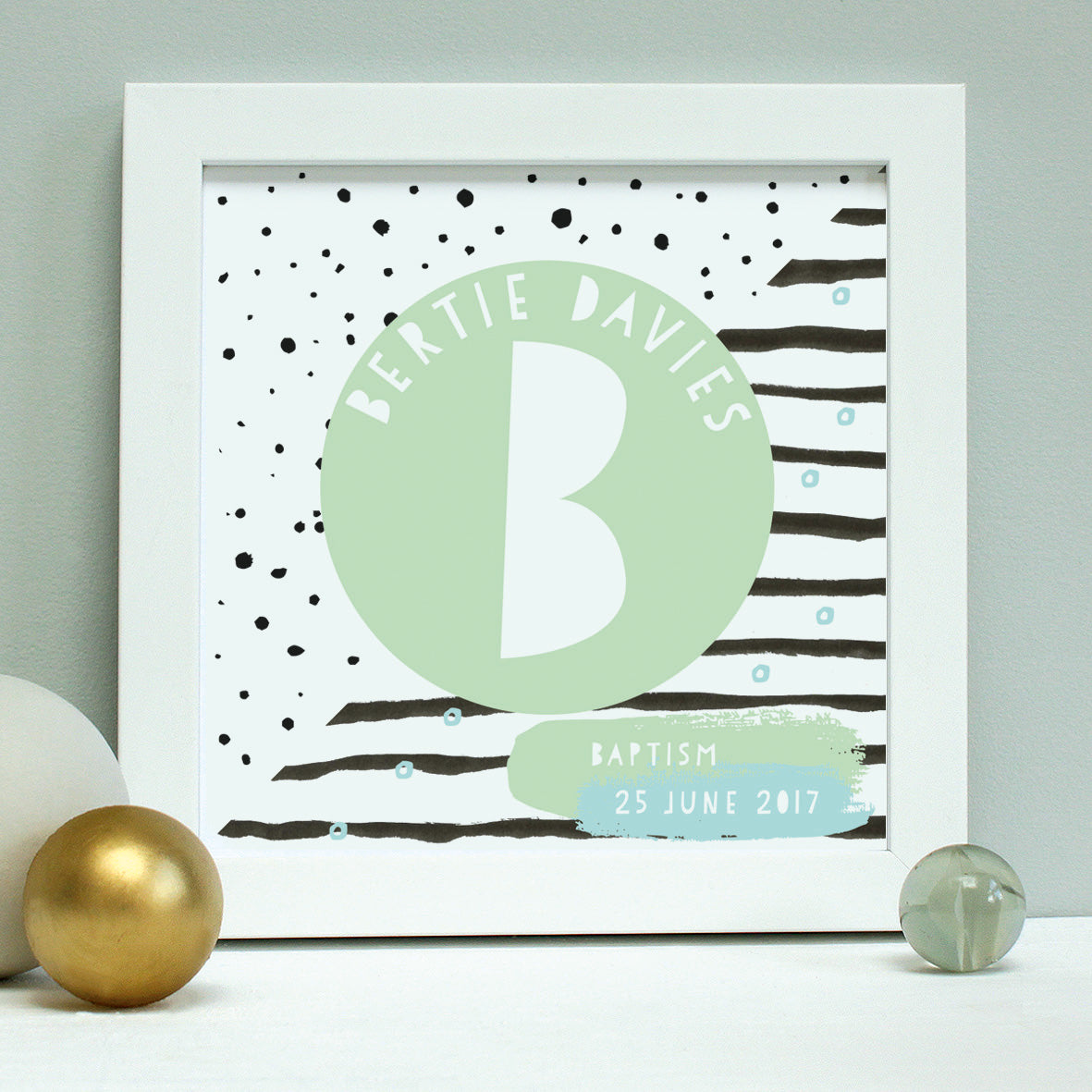 personalised naming day print, mint