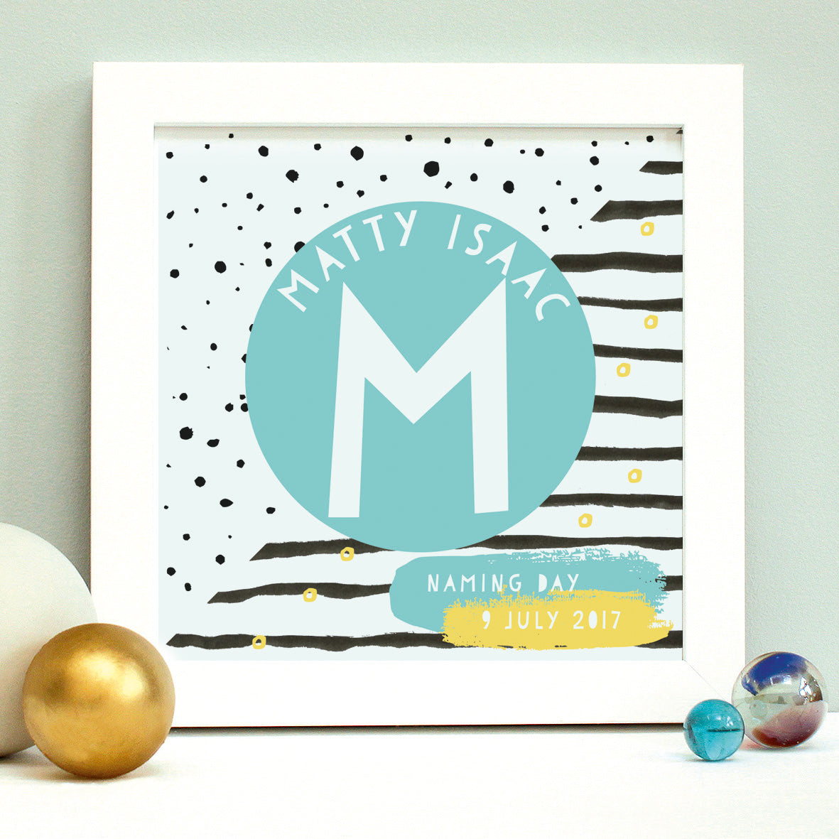 personalised naming day print, teal