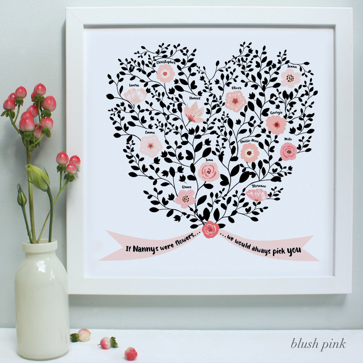 personalised mother bouquet print, blush