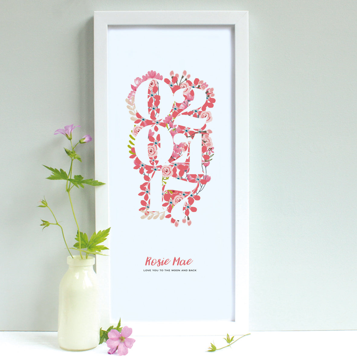 personalised new baby floral print, pink