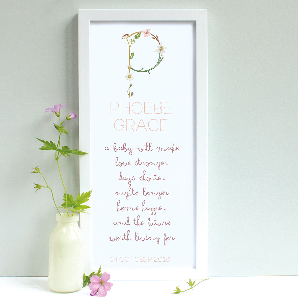 personalised friend little birds quote print, rose
