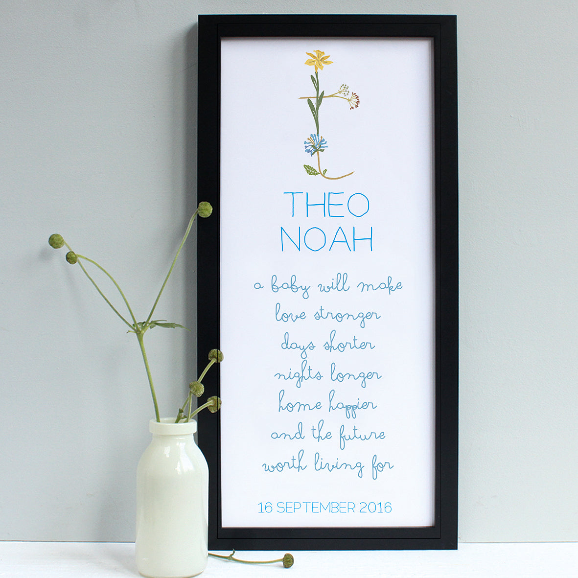 personalised friend little birds quote print, jewel blue
