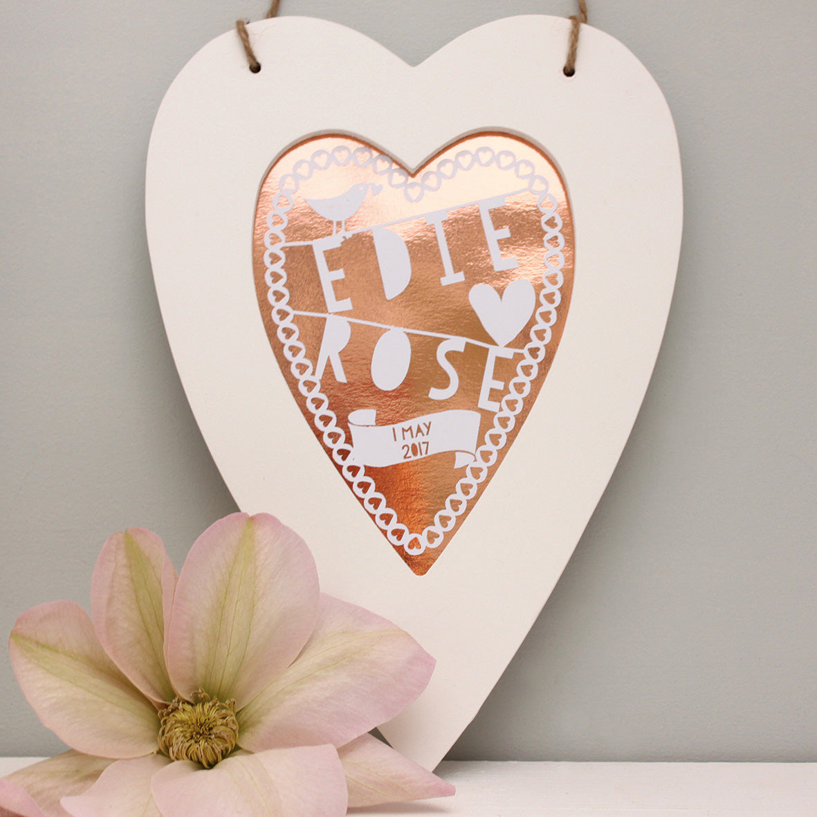 Personalised New Baby Rose Gold Heart