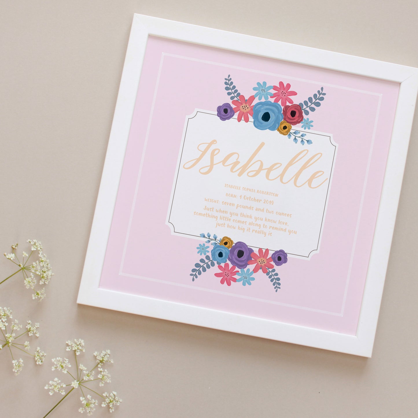 Personalised New Baby Keepsake Framed Print