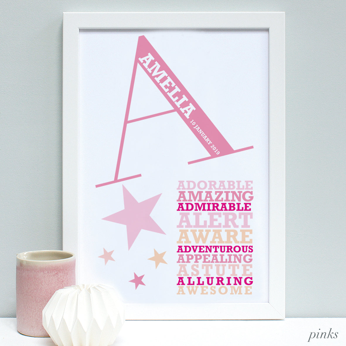 new baby framed print gift pink