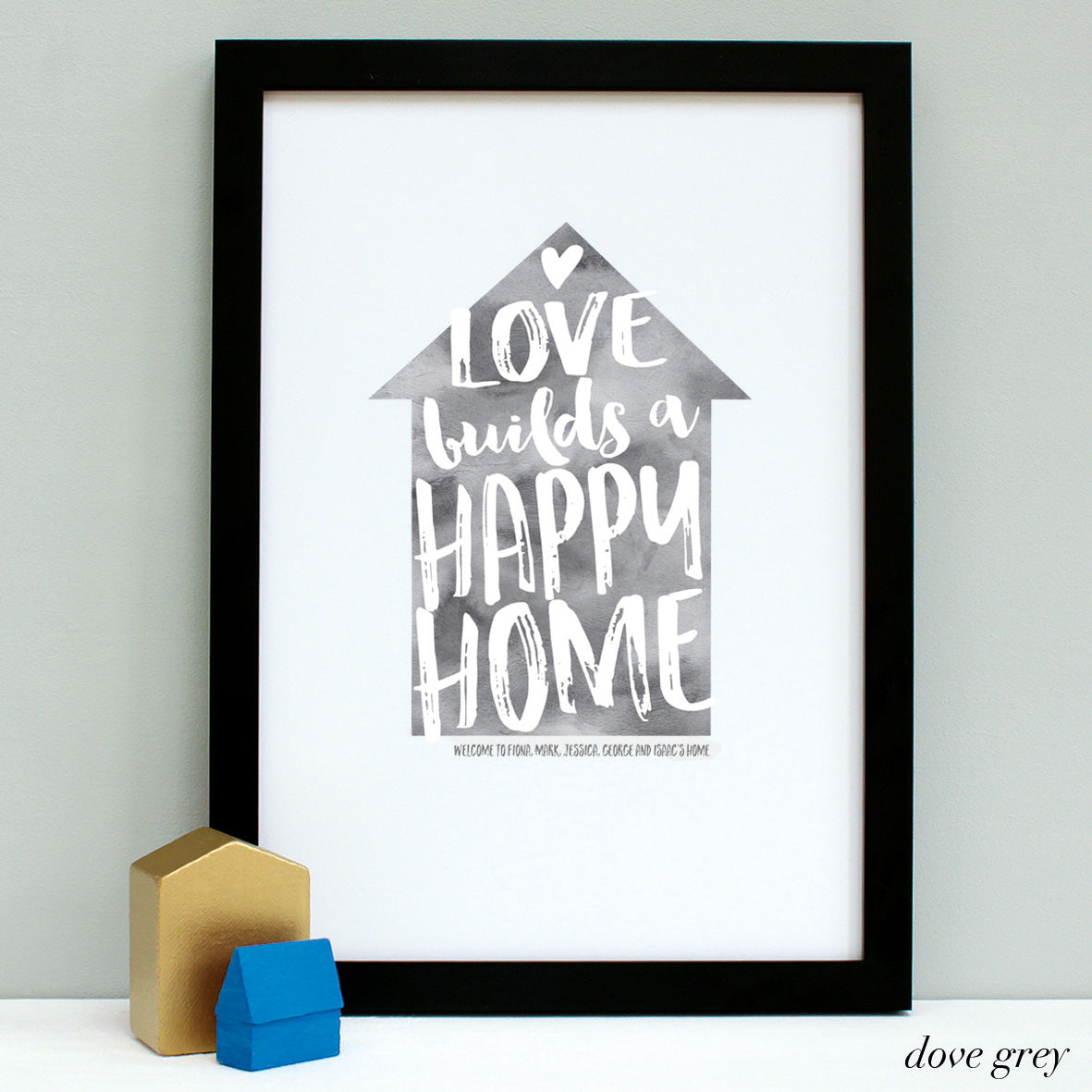 personalised new home quote print, black frame