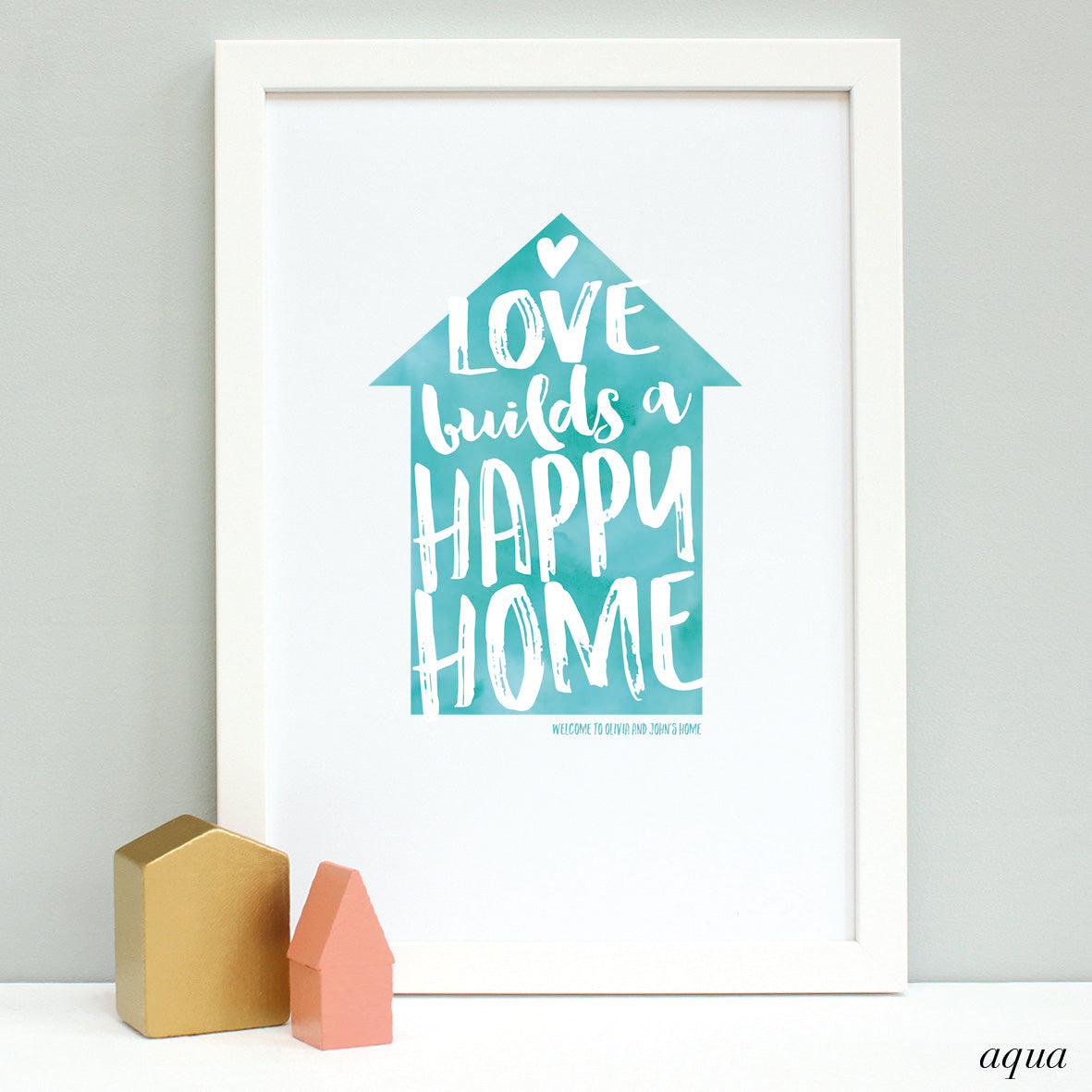 personalised new home quote print, white frame