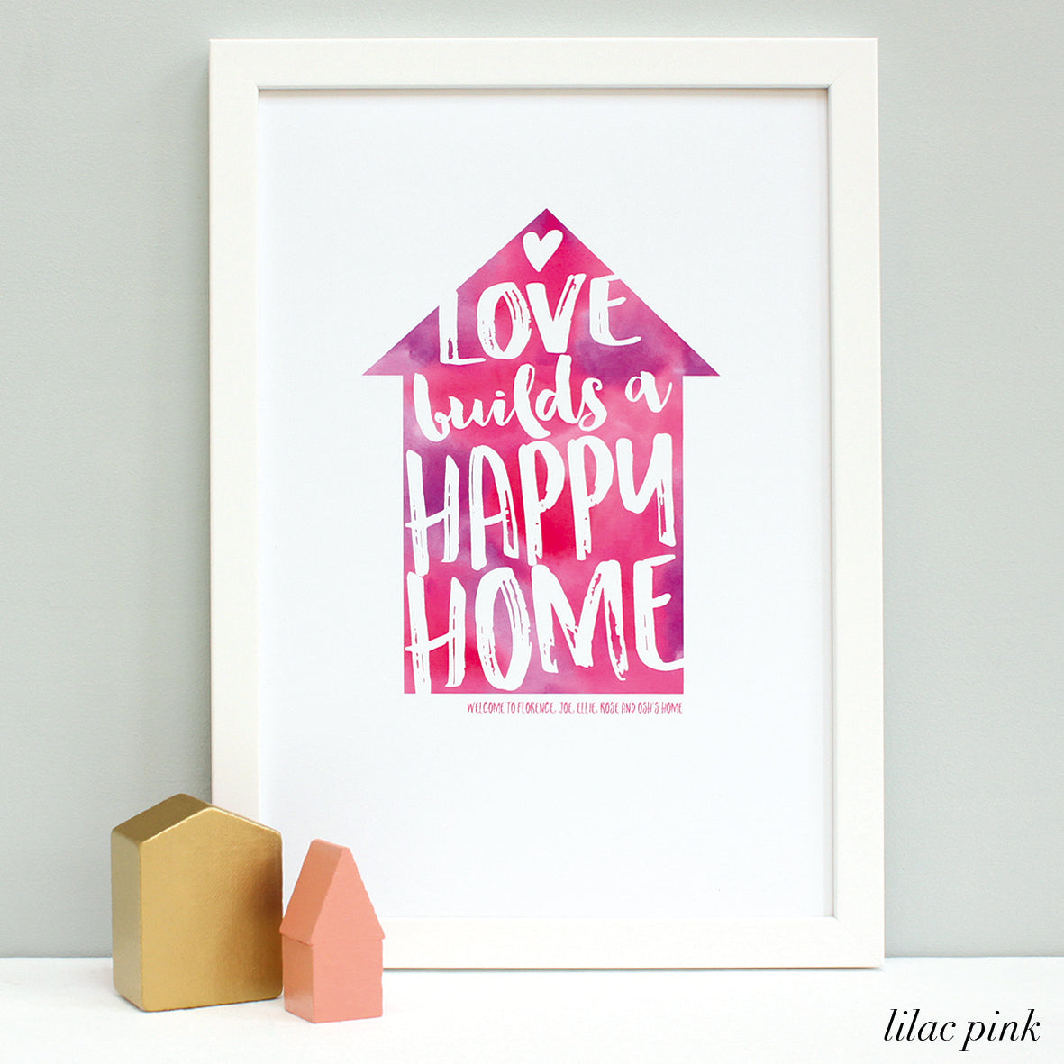 personalised new home quote print, white frame