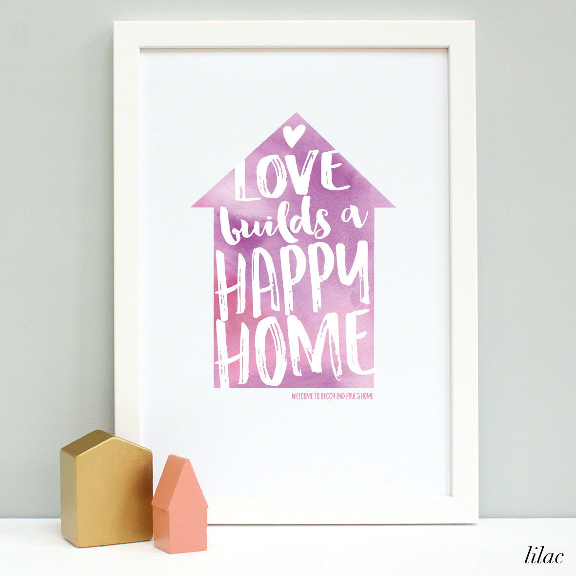 personalised new home quote print, white frame