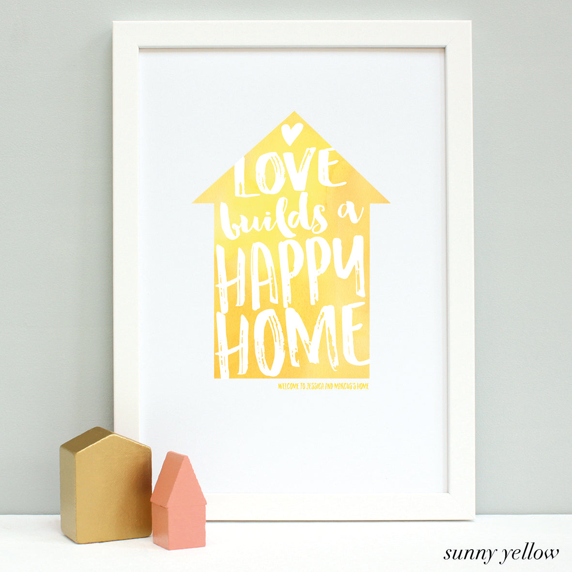 personalised new home quote print, white frame