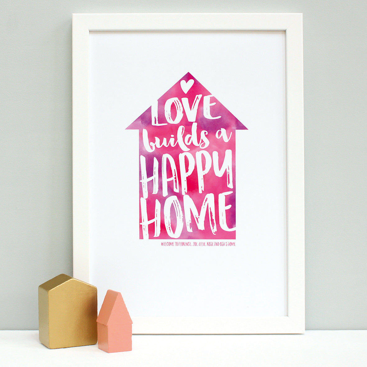 personalised new home quote print, white frame
