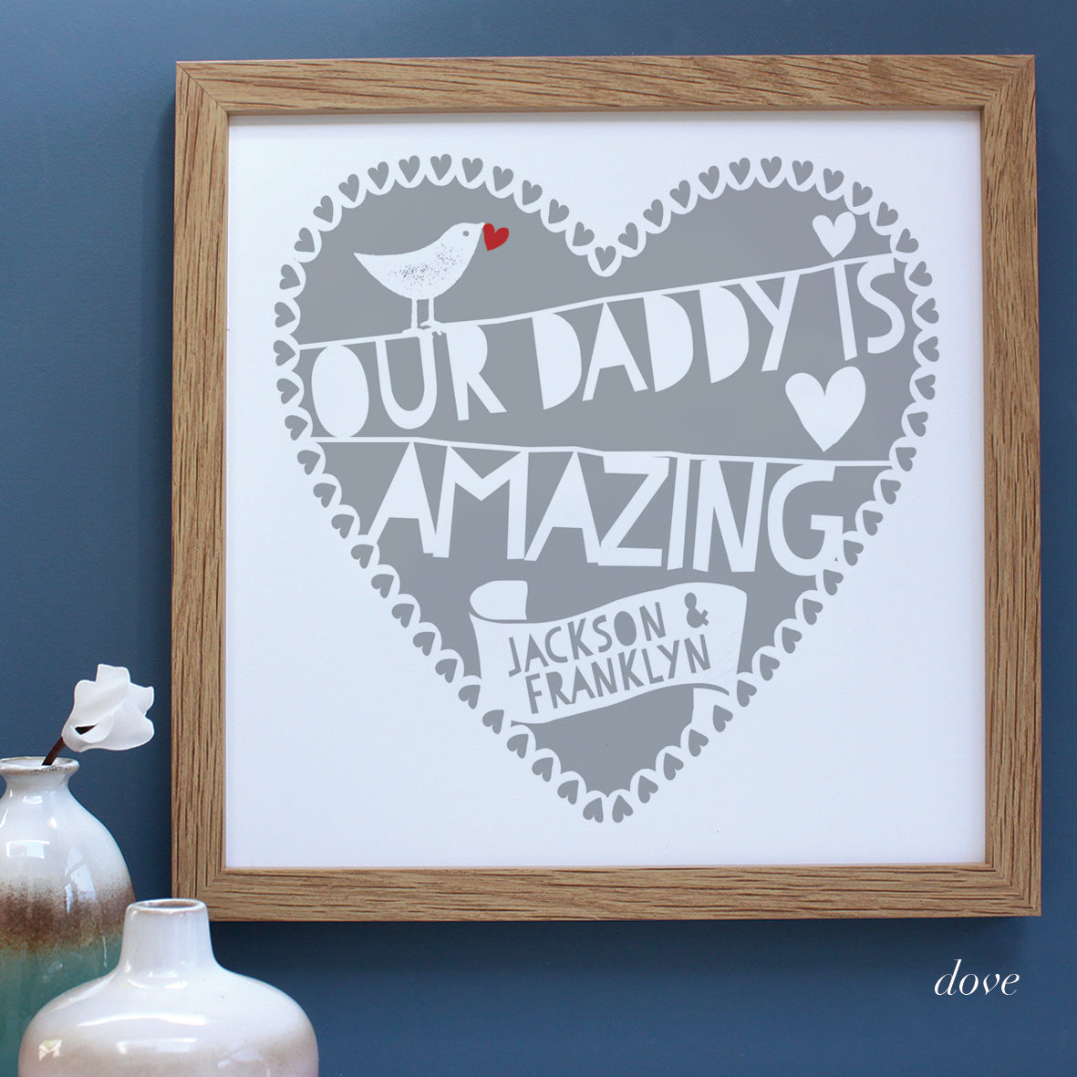personalised fathers day heart print, dove grey