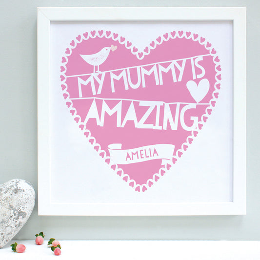personalised amazing mummy print, raspberry