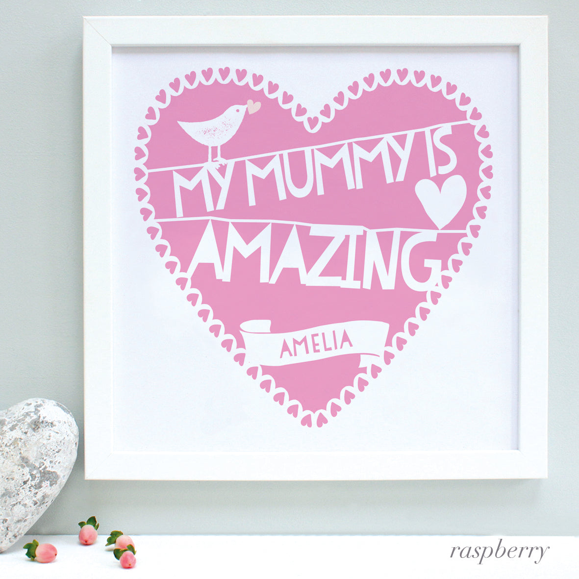 personalised amazing mummy print, raspberry