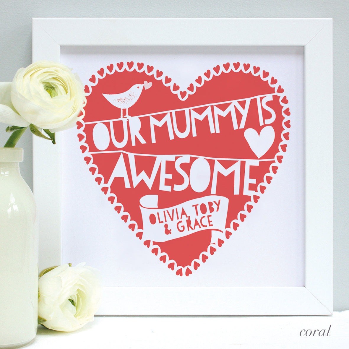 personalised awesome mummy print, coral
