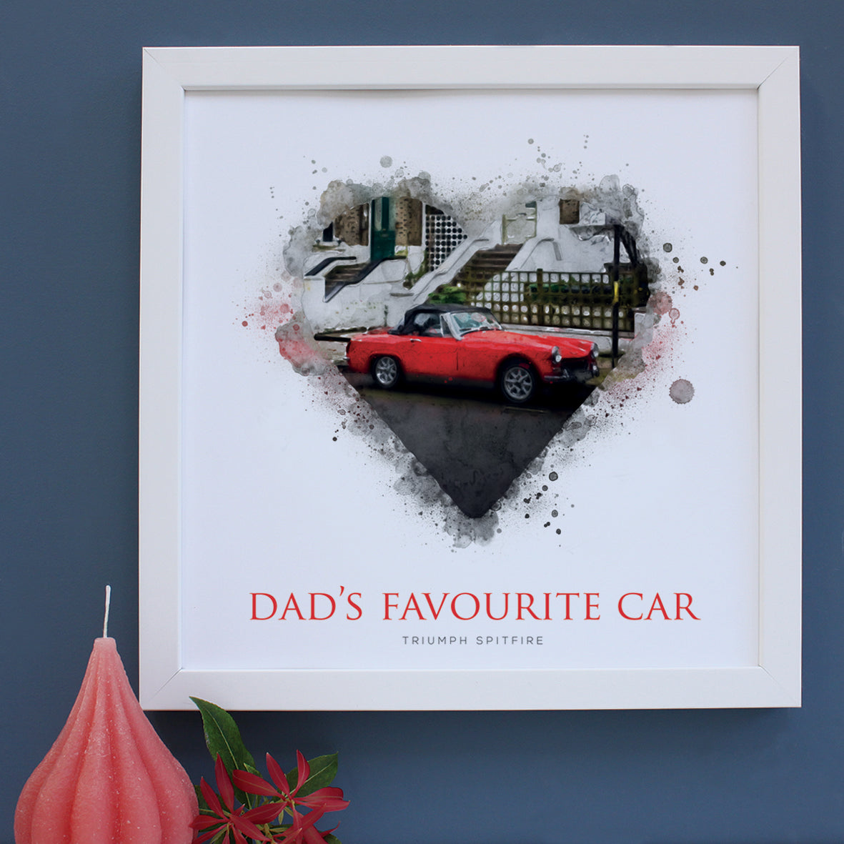 Triumph Spitfire illustration for Daddy in a white square frame