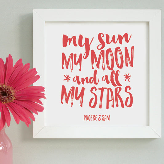 Personalised Valentine Moon and Stars Framed Print