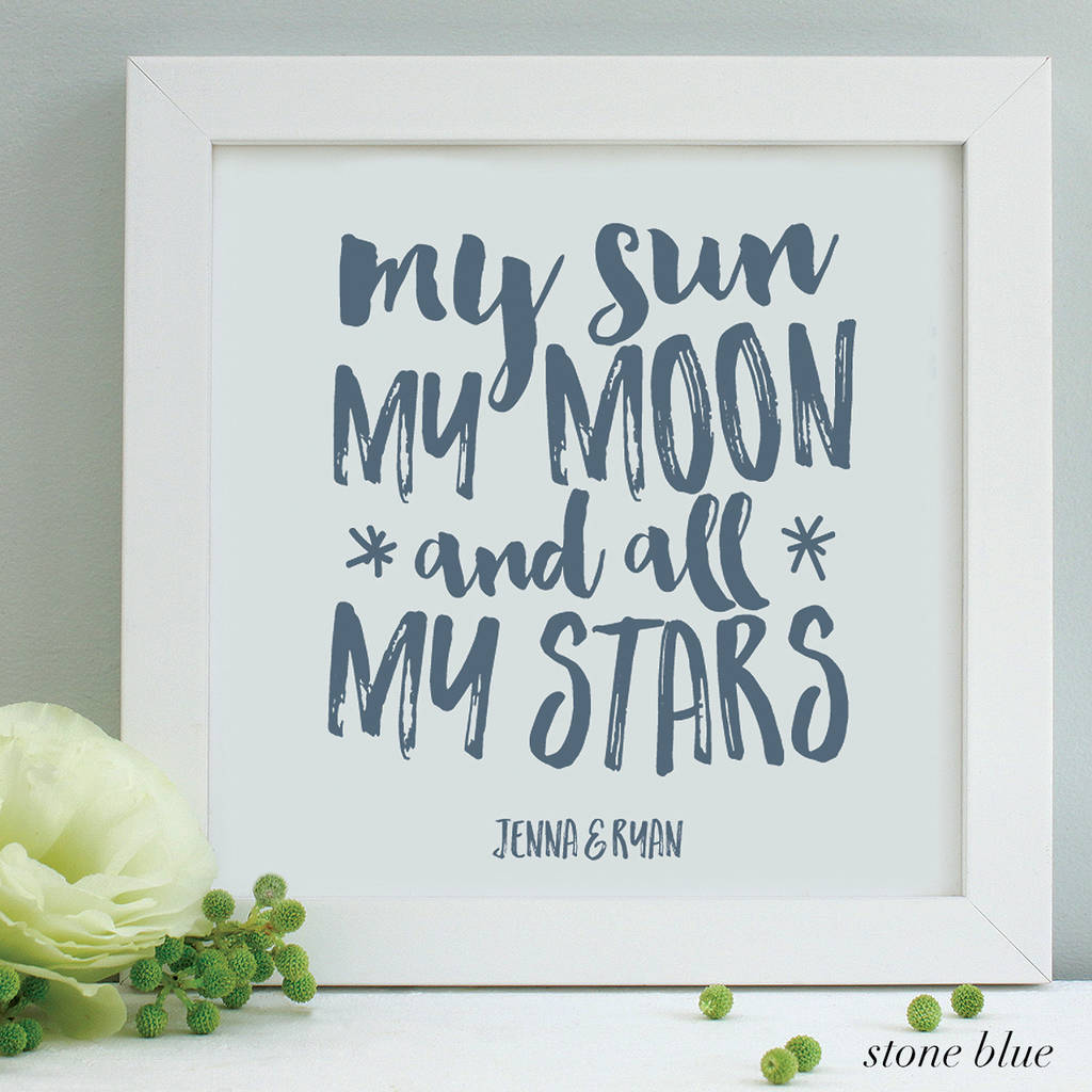 Personalised Valentine Moon and Stars Framed Print